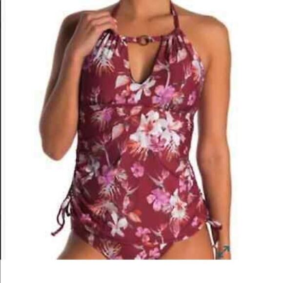 Athena Women’s Swimwear Floral Print Halter Tankini Top Size 12 - Picture 1 of 6